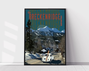 Breckenridge Colorado Ski Vintage Stijl Travel Poster, Breckenridge Skiën Print, Colorado Art