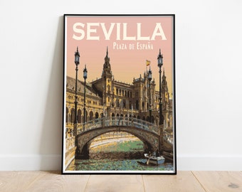 Seville Spain Vintage Style Travel Poster, Sevilla Espana Print