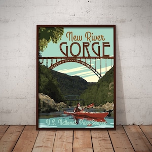 New River Gorge National Park Vintage Style Travel Poster, New River Gorge West Virginia Print
