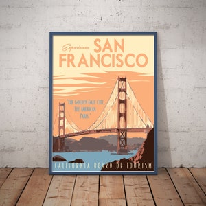 San Francisco California Golden Gate Bridge Vintage Style Travel Poster, San Francisco California Print