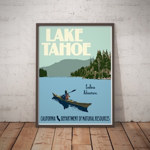 Lake Tahoe Vintage Stil Reiseposter, Lake Tahoe Print
