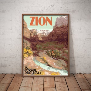 Zion Nationalpark Vintage Stil Reiseposter, Zion National Park Utah Druck