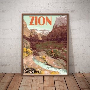 Zion National Park Vintage Style Travel Poster, Zion National Park Utah Print