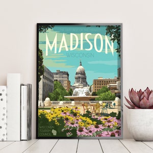 Madison Wisconsin Vintage Stil Reiseposter, Madison Wisconsin Druck