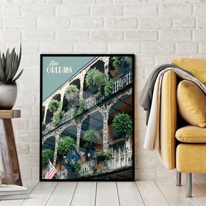 Affiche de voyage de style vintage de la Nouvelle-Orléans, Impression de la Nouvelle-Orléans