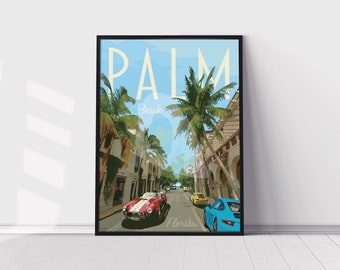 パームビーチ フロリダ ビンテージ スタイル トラベル ポスター、パームビーチ フロリダ プリント