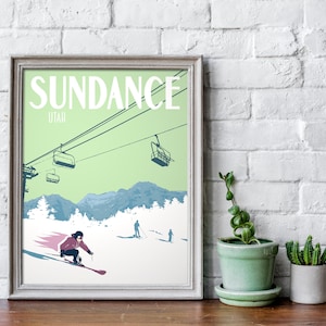 Sundance Utah Skiing Vintage Style Travel Poster, Sundance Resort Travel Print