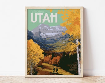 Utah Timpanogos Hiking Vintage Style Travel Poster, Mount Timpanogos Print, Utah Mountains Poster