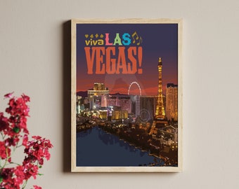 Las Vegas Nevada Vintage Style Travel Poster, Viva Last Vegas Print