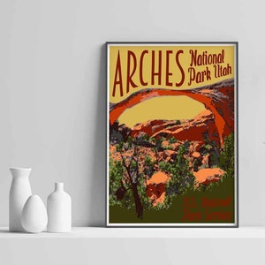 Arches National Park Travel Poster, Landscape Arch Poster, Arches National Park Print, Vintage National Park Poster, National Park Poster