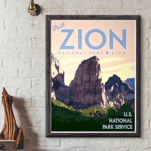 Zion Nationalpark Vintage Stil Reiseposter, Zion National Park Utah Druck