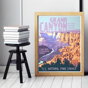 Grand Canyon National Park Vintage Style Travel Poster, Grand Canyon National Park Print