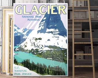 Pôster de viagem vintage do Parque Nacional Glacier, impressão de Montana