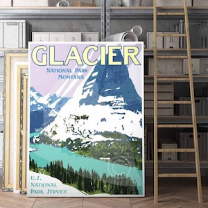 Glacier National Park Vintage Style Travel Poster, Glacier National Park Montana Print