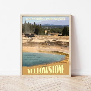 Poster di viaggio in stile vintage del Parco nazionale di Yellowstone, stampa Hot Springs del Parco nazionale di Yellowstone Wyoming