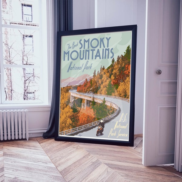 Great Smoky Mountains National Park Poster, Vintage Smokey Mountains Travel Print, Vintage Style Travel Poster, National Park Poster