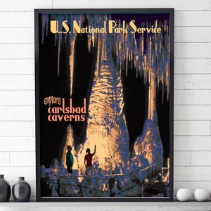 Carlsbad Caverns National Park Poster, New Mexico National Park Vintage Style Print