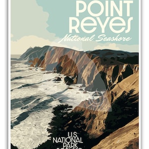 Point Reyes National Seashore Vintage Style Reiseposter, Point Reyes Kalifornien Druck Bild 2