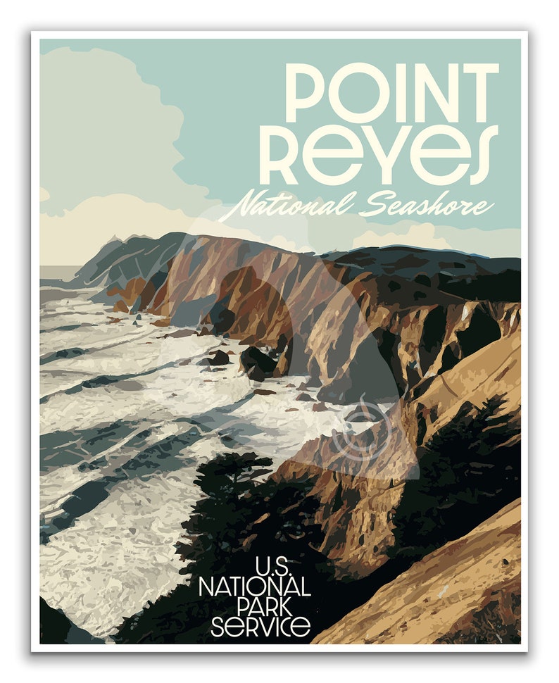 Point Reyes National Seashore Vintage Style Reiseposter, Point Reyes Kalifornien Druck Bild 2