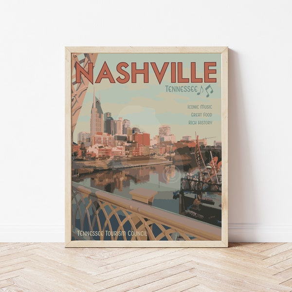 Nashville Tennessee Vintage Style Travel Poster, Nashville Tennessee Print