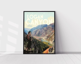 Logan Canyon Utah Vintage Style Travel Poster, Logan Canyon Utah Hiking Print