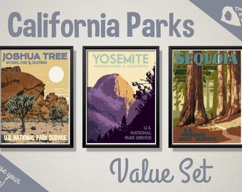 California National Park Travel Posters, Joshua Tree National Park Print, Yosemite National Park Print, Sequoia National Park Print