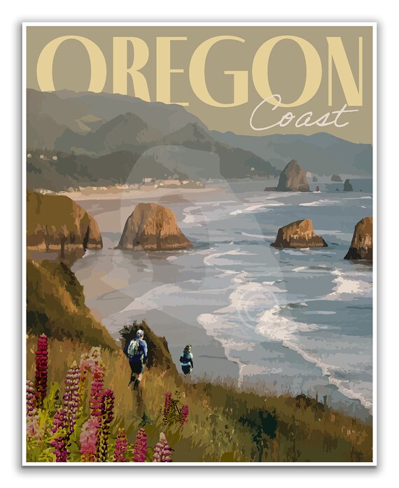 Oregon Coast Print, Oregon Coast Vintage Style Travel Poster - Etsy