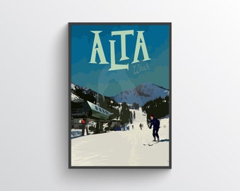Alta Utah Print, Ski Alta Poster, Utah Mountain Art