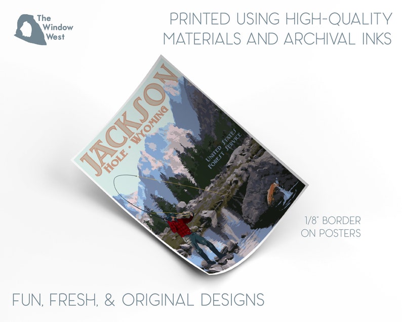 Jackson Hole Print, Jackson Wyoming Vintage Style Travel Poster image 3