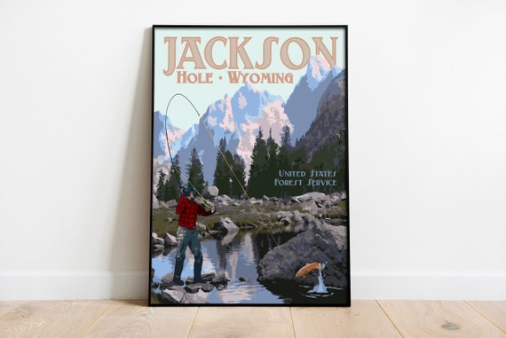 Jackson Hole Print, Jackson Wyoming Vintage Style Travel Poster