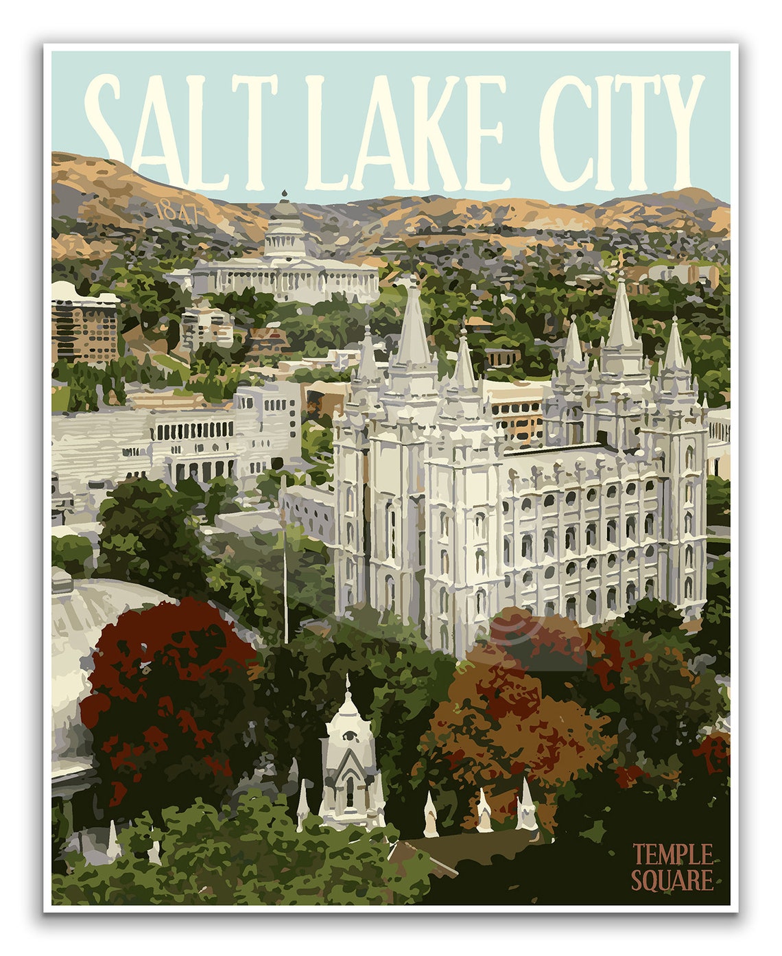 Salt Lake City Utah Vintage Style Travel Poster Salt Lake Etsy