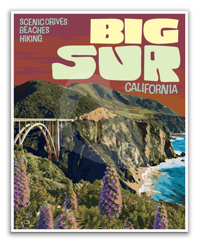 Big Sur California Poster, Big Sur National Forest Poster, California Poster, Big Sur Travel Poster. Big Sur Art image 2