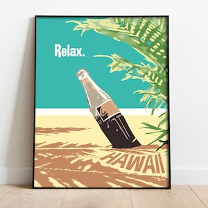 Hawaii Beach Vintage Style Travel Poster, Hawaii Print