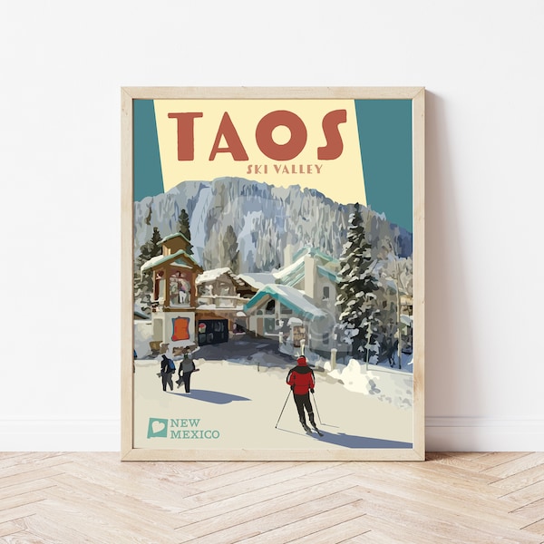 Taos Valley Ski Vintage Style Travel Poster, Taos Valley New Mexico Ski Print