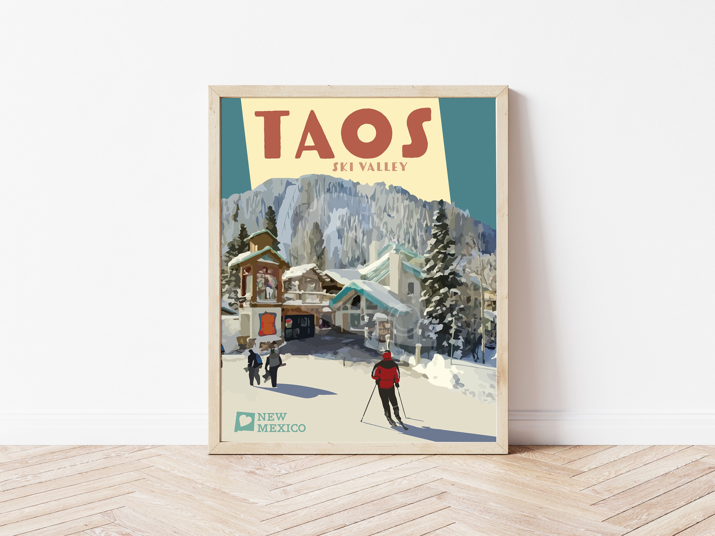 Taos Valley Ski Vintage Style Travel Poster, Taos Valley New Mexico Ski Print