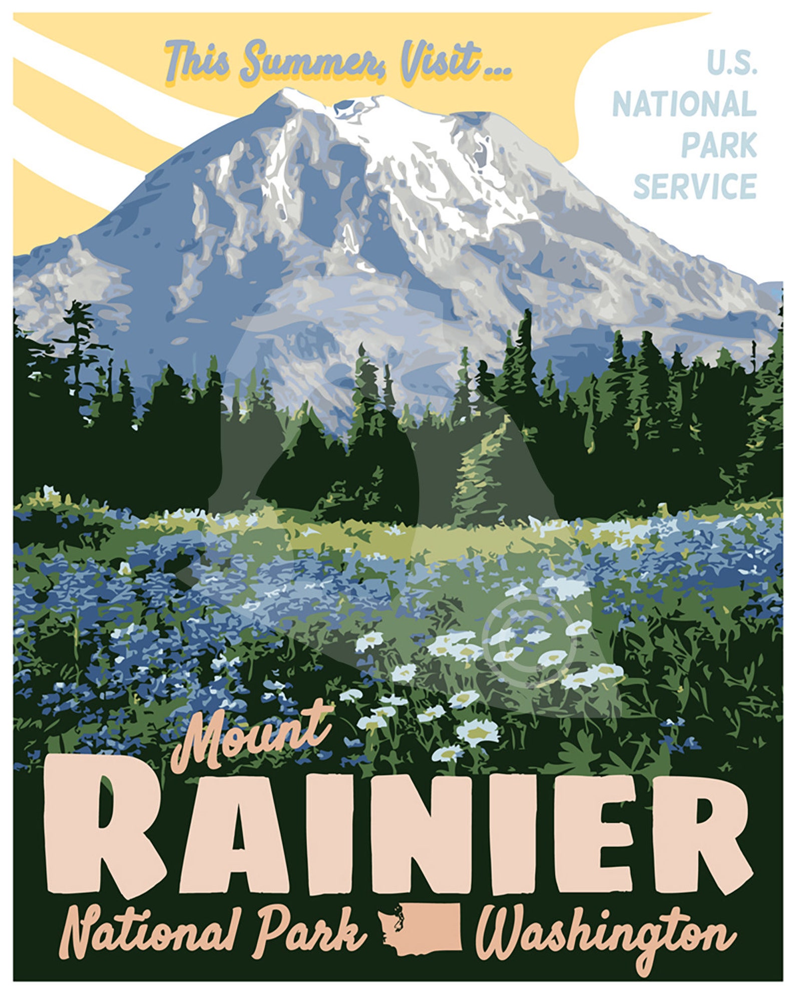 Mount Rainier National Park Travel Poster Vintage National Etsy Mount Rainier National Park Travel Poster Vintage National Etsy