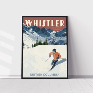 Whistler Blackcomb Mountain British Columbia Skiing Vintage Style Travel Poster, Whistler Travel Print
