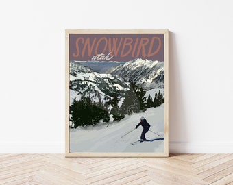 Snowbird Utah Print, Ski Utah Vintage Style Travel Poster
