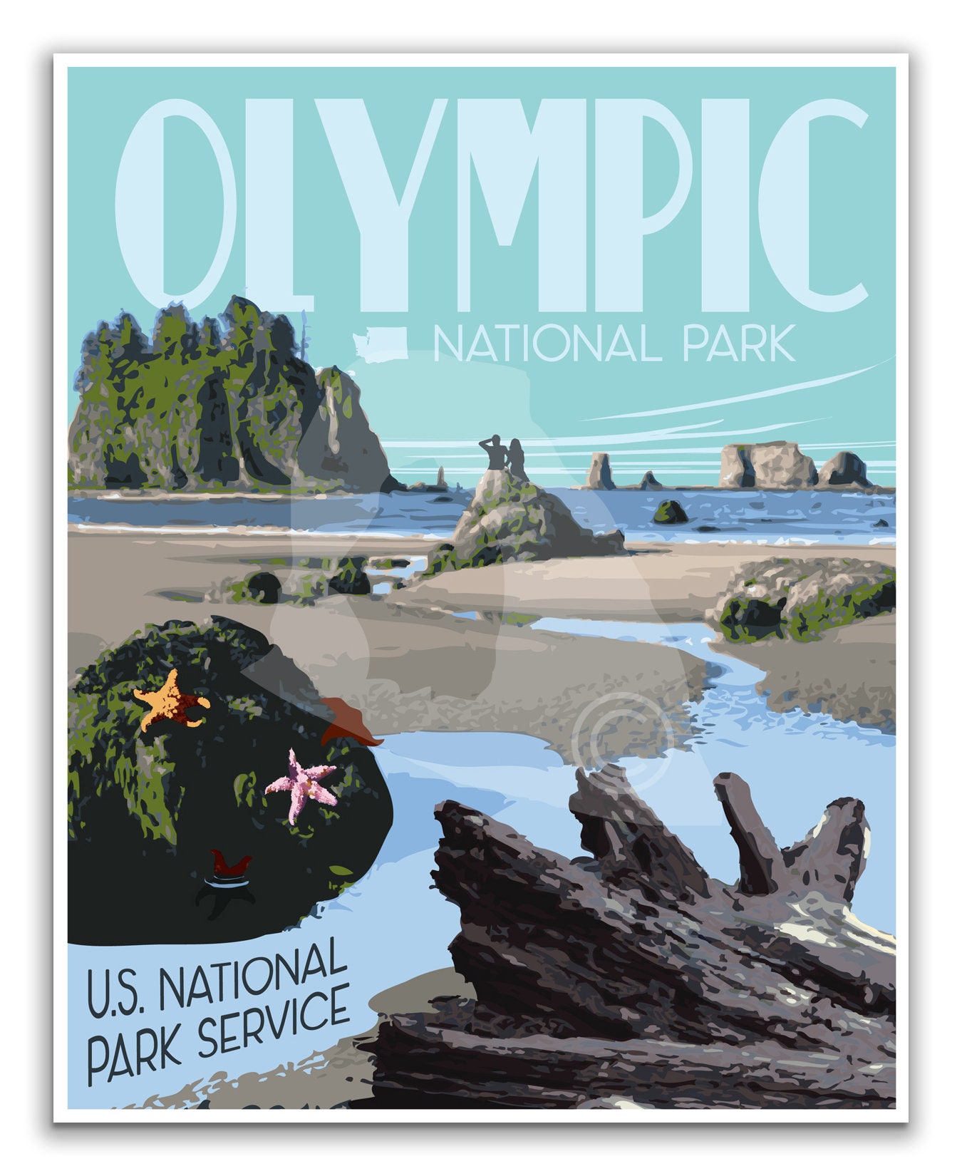 1000 Teile Puzzle 'Olympic National Park: Pelican Sunset' – Vintage-Poster Design, Premium-Qualität