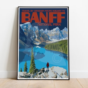 Banff National Park Travel Poster, Banff Canada National Park Print, Banff Vintage Style Art