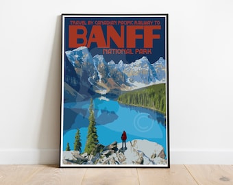 Banff National Park Travel Poster, Banff Canada National Park Print, Banff Vintage Style Art