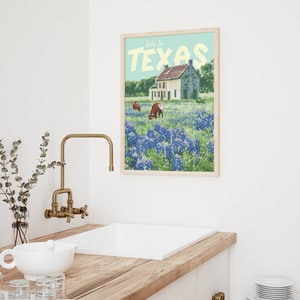 Texas Bluebonnet reseaffisch, konsttryck i vintagestil bild 3