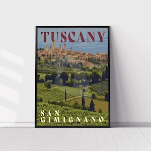 San Gimignano Tuscany Italy Vintage Style Travel Poster, Tuscany Italy Print