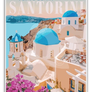 Santorini Grekland Vintage Style Travel Print, Santorini Poster bild 2