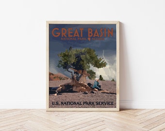 Great Basin National Park Vintage Style Travel Poster, Bristlecone Pines Nevada Print