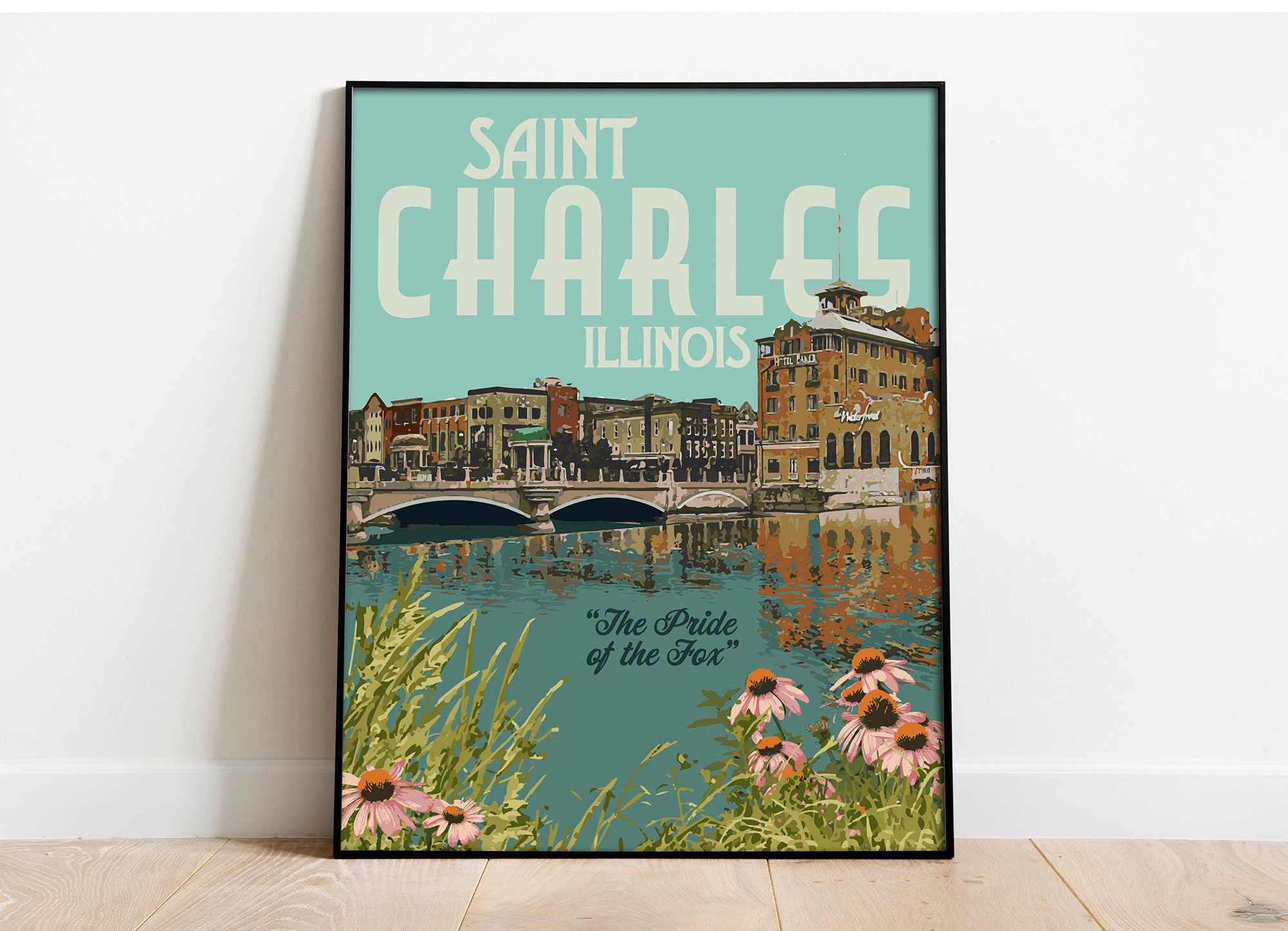 Saint Charles Illinois Vintage Style Travel Poster