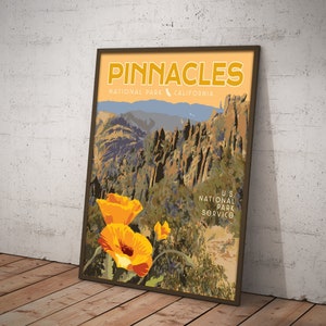 Pinnacles National Park vintage Style Travel Poster, Pinnacles National Park California Print