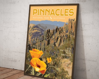 Vintage reisposter van Pinnacles National Park, Californië
