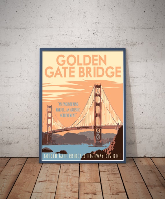 Golden Gate Bridge Vintage Style Travel Poster, San Francisco Print - Etsy