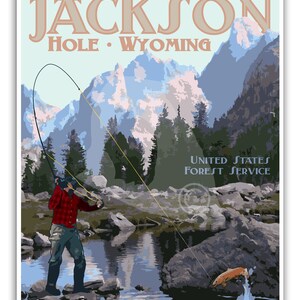 Jackson Hole Print, Jackson Wyoming Vintage Style Travel Poster image 2